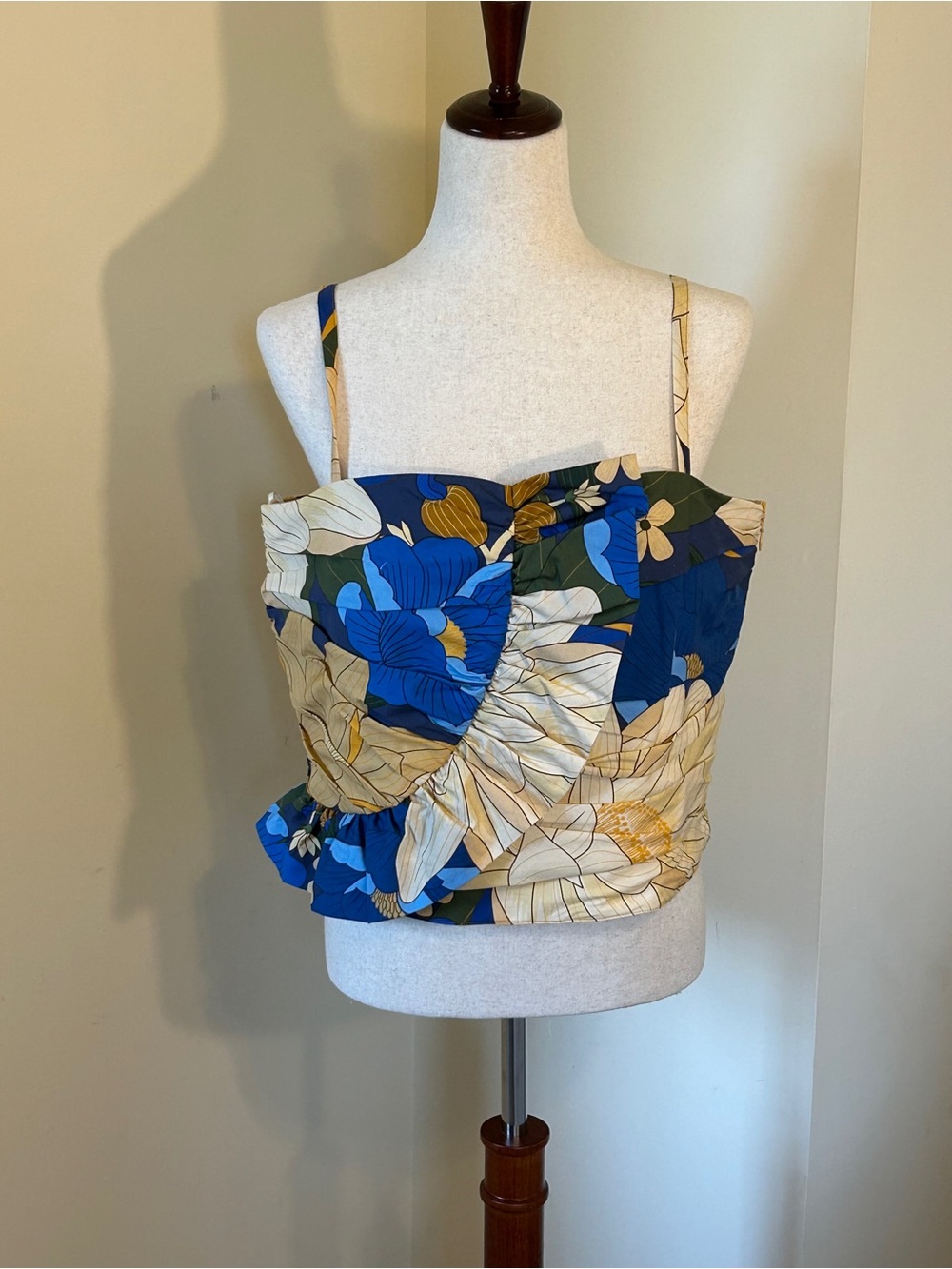Sezane Farm Rio NWT SZ 14 Abelino Blue & Cream Floral Ruched Camisole Sale Price - Picture 6 of 13